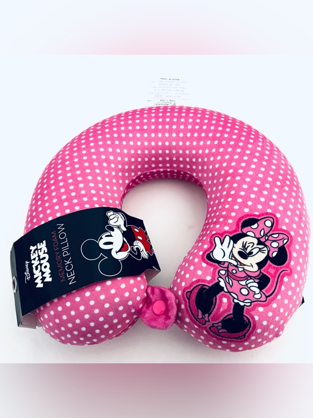 Disney Minnie Mouse Pink Polka Dot Memory Foam Neck Pillow Travel Bioworld NWT